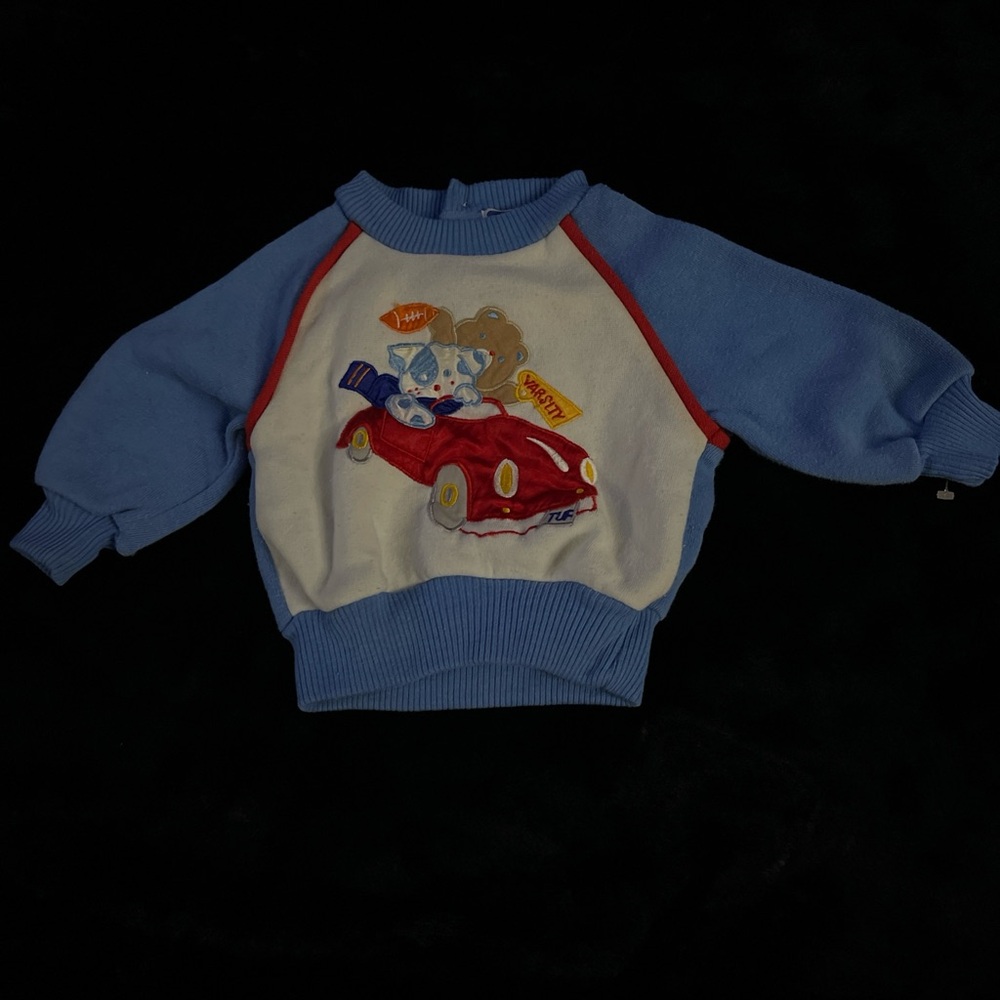 Kids Blue and White Sweater with Car Design